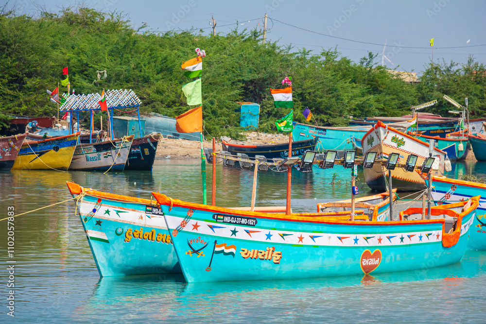 Colourful Indian fishing boats at the port. Colourful Indian fishing boats at the port.