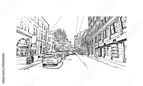 Obraz na płótnie Print Building view with landmark of Vancouver is the city in Western Canada. Hand drawn sketch illustration in vector. w salonie