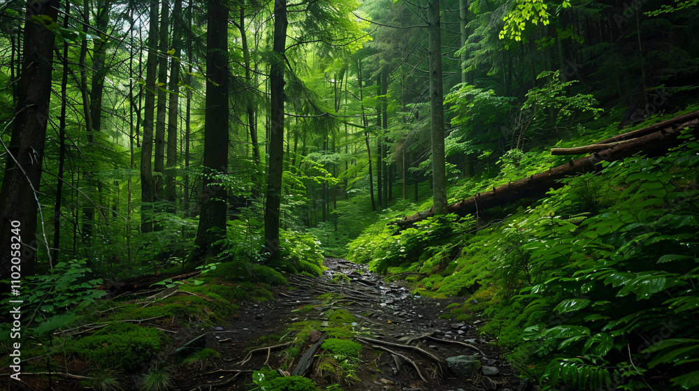 Naklejka premium Beautiful scenery of an amazing wild forest with breathtaking greenery.