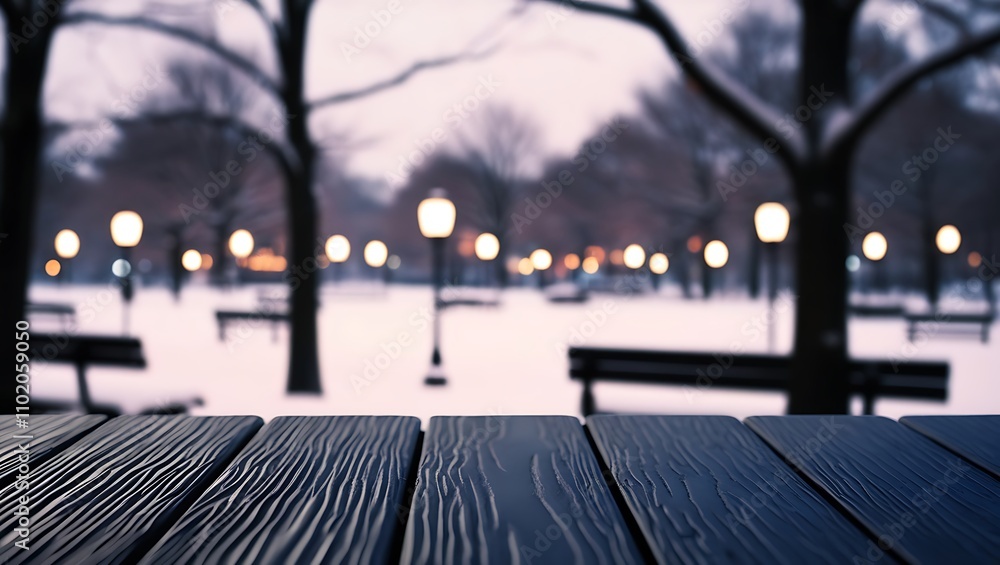 Obraz premium Warm and Festive Wooden Table with Holiday Background