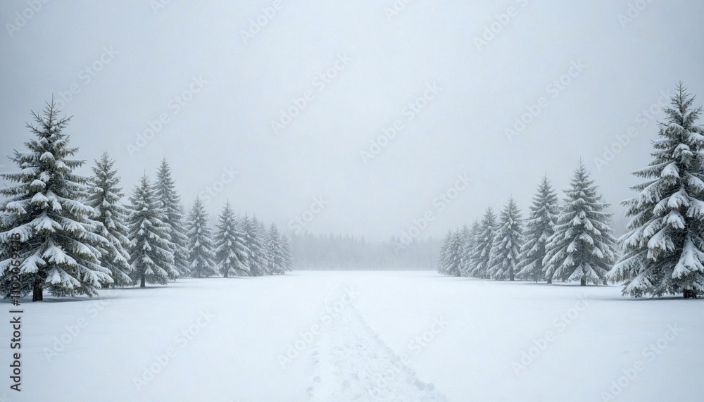 Obraz premium Snowy Winter Field with Coniferous Trees