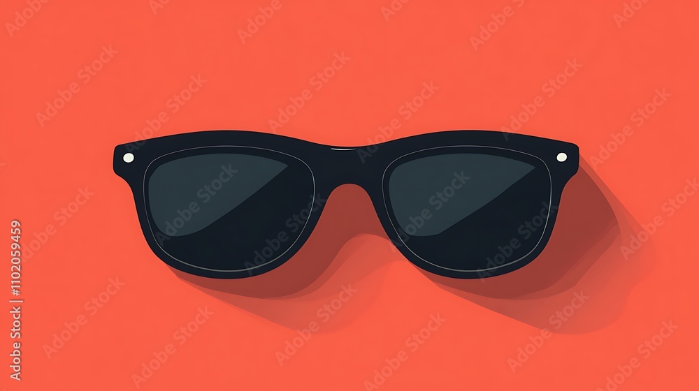 Black Sunglasses on a Coral Background Black Sunglasses on a Coral Background