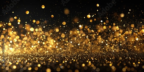 Glamorous golden particles floating on a black background , luxury, elegant, sparkly, shimmering, dazzling, glamorous, background