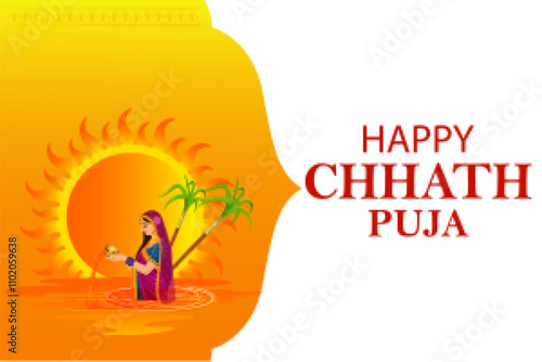 Happy Chhath Puja holiday background celebrating traditional festival of India and Nepal