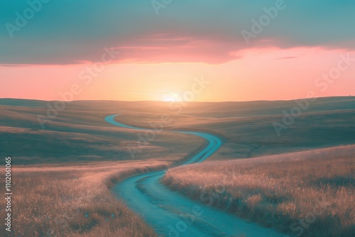 Serene Sunset Landscape with Winding River