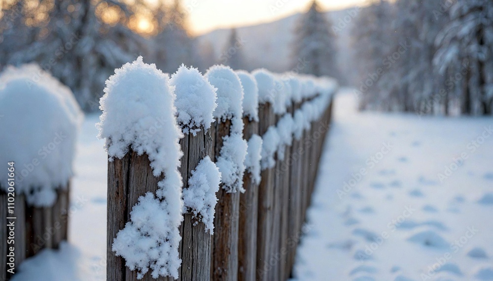 Snowy Weathered Fence with Frost Patterns Snowy Weathered Fence with Frost Patterns