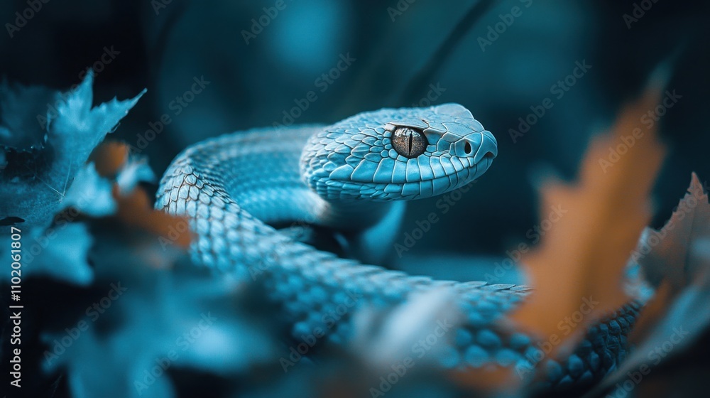 Fototapeta premium Snake sensing heat patterns in the dark, relying on its thermal vision to navigate and hunt. The essence of adaptation and survival in nature.