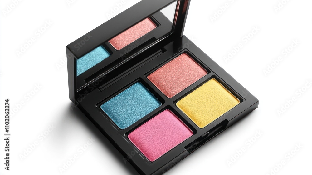 Colorful Eyeshadow Palette Open Displaying Four Shades Colorful Eyeshadow Palette Open Displaying Four Shades