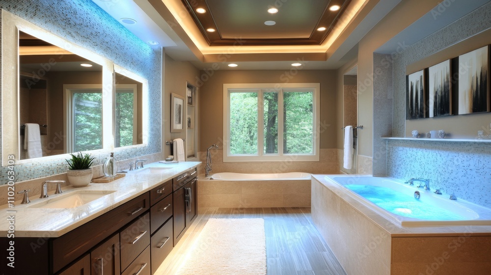Luxurious Modern Bathroom with Spa-Like Tub Luxurious Modern Bathroom with Spa-Like Tub