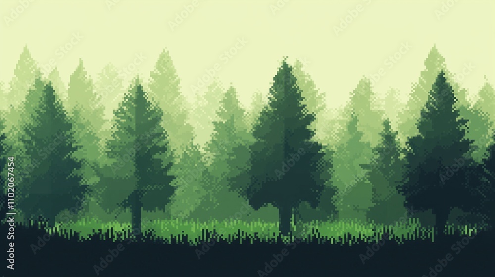 Fototapeta premium Serene Forest Landscape in Pixel Art