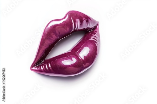 A glossy set of lips emerges strikingly in vibrant purple. Perfect for beauty projects or cosmetics branding. Envision a world of allure and charm. Generative AI.