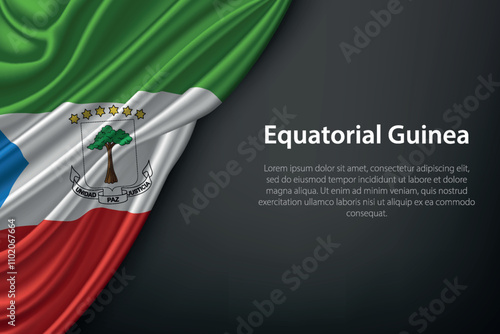 Waving Equatorial Guinea Flag on Dark Background