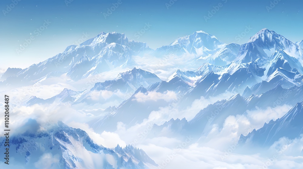 Majestic Snow Capped Mountains Above The Clouds Majestic Snow Capped Mountains Above The Clouds