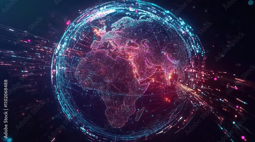 Obraz premium Holographic Earth with digital trade connections, global network, international trading