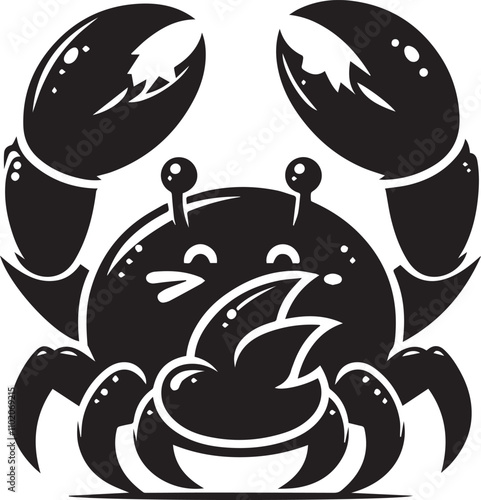 A crab with its claws covering its face appearing bashful