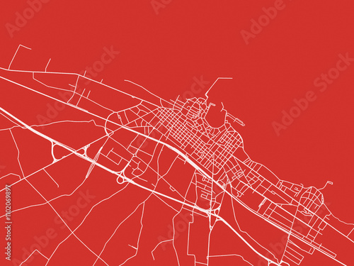 Tableau sur toile Christmas Map of Trani, Italy in Snowy White on Festive Red Background