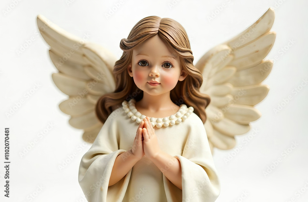 Fototapeta premium Christmas angel figurine, white background.