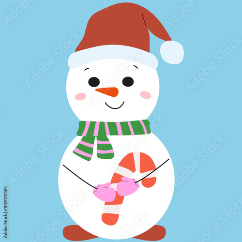 Christmas vector cute snowmen in hat and scarf. New year illustration