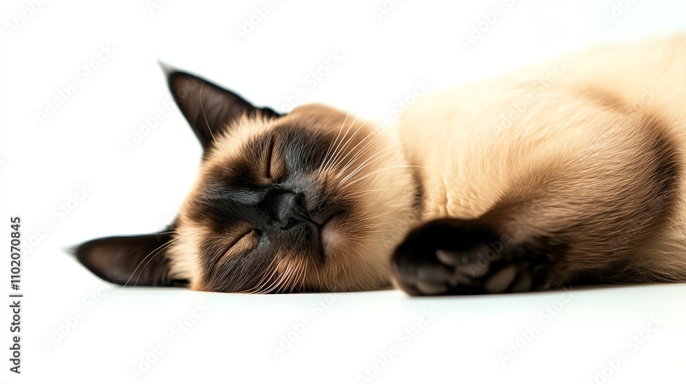 Siamese cat sleeping peacefully on a white background. Siamese cat sleeping peacefully on a white background.