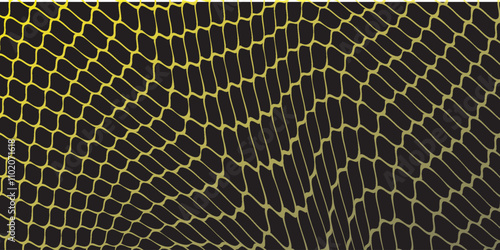 Curved net pattern with black background. Seamless design for sportswear or equipment like soccer goals, volleyball nets, basketball hoops, hockey nets, and athletic gear.
