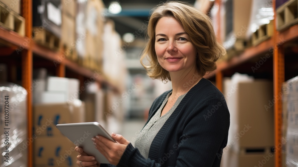 A female manager is searching on a shelf to find a product in the storage room. A female company owner is balancing the production of boxes for a staff work day A female manager is searching on a shelf to find a product in the storage room. A female company owner is balancing the production of boxes for a staff work day
