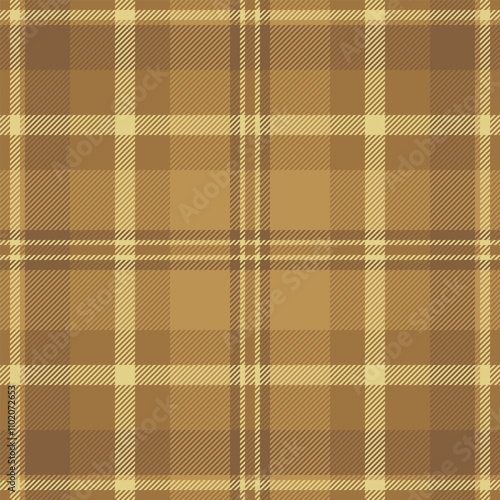 Festival plaid check fabric, bandanna texture vector background. Tiny textile tartan pattern seamless in orange and amber colors.