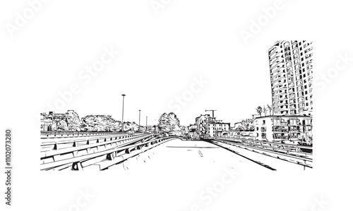 Obraz na płótnie Print Building view with landmark of Vancouver is the city in Western Canada. Hand drawn sketch illustration in vector. w salonie