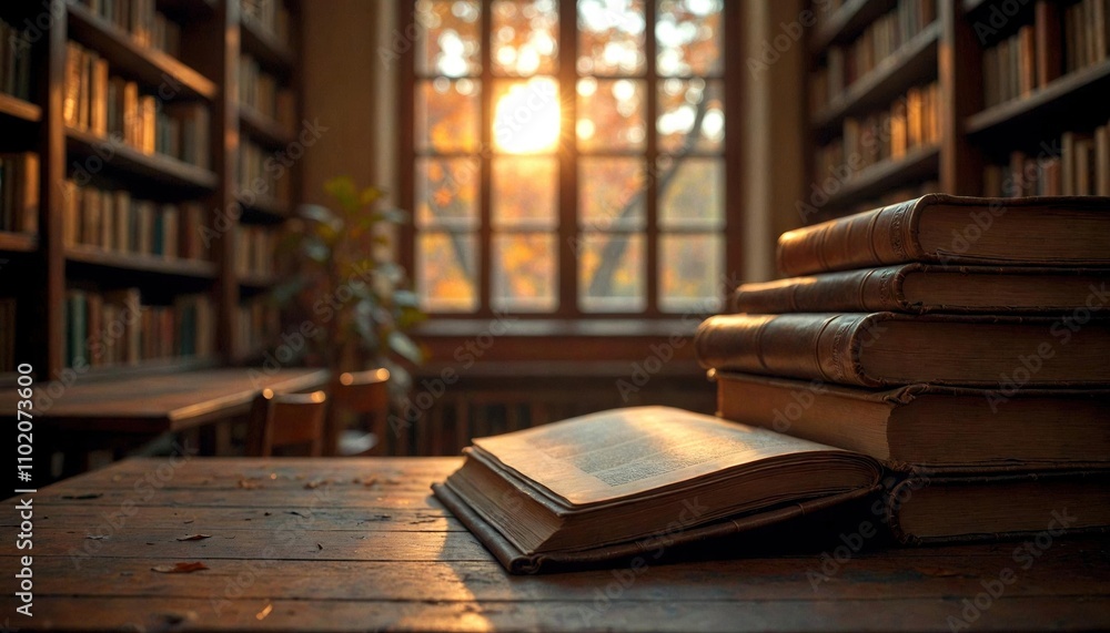 Library Interior with Autumn Sunlight Library Interior with Autumn Sunlight