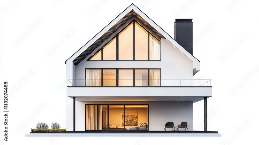 Modern house design with large windows and minimalist structure in bright lighting Modern house design with large windows and minimalist structure in bright lighting
