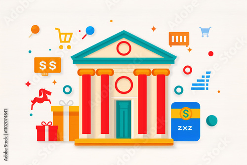 Financial Building Graphic Template for Holiday Shopping, Black Friday, and Cyber Monday, with a playful and festive feel