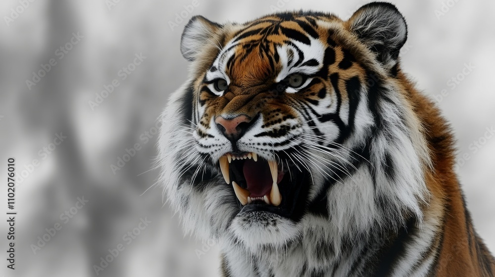 Obraz premium Fierce Roaring Tiger Headshot with Intense Expression