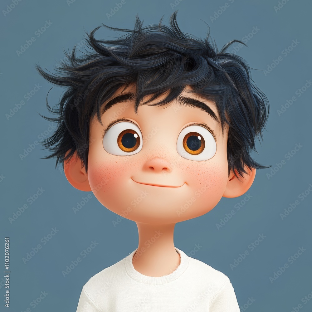 Shy Cartoon Character with Blushing Expression