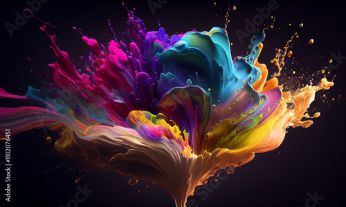 Creative unique abstract paint exploding splash spiral , iridescent RBG wallpaper  photo