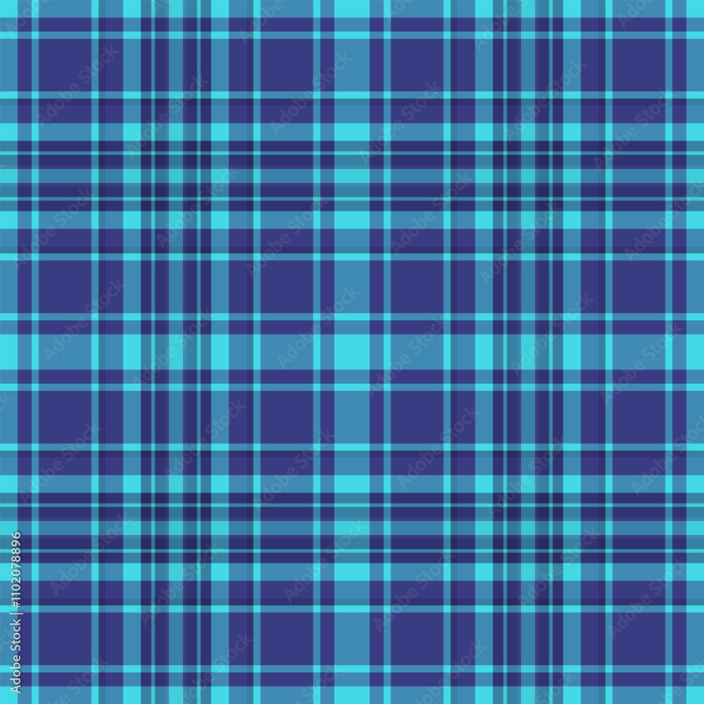 Fototapeta premium 60s plaid background vector, sample check fabric pattern. British tartan texture seamless textile in cyan and blue colors.