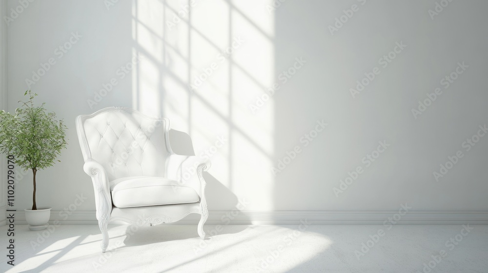 White Room Interior Design With Elegant Chair And Plant White Room Interior Design With Elegant Chair And Plant