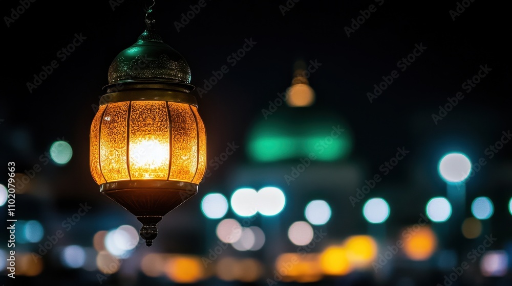 Glowing Lantern in the Night City Lights Glowing Lantern in the Night City Lights