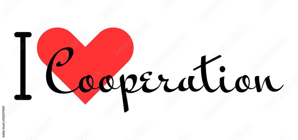 I love Cooperation creative slogan. Hand drawn letters with red heart. Vector illustration, lettering in modern design I love Cooperation creative slogan. Hand drawn letters with red heart. Vector illustration, lettering in modern design