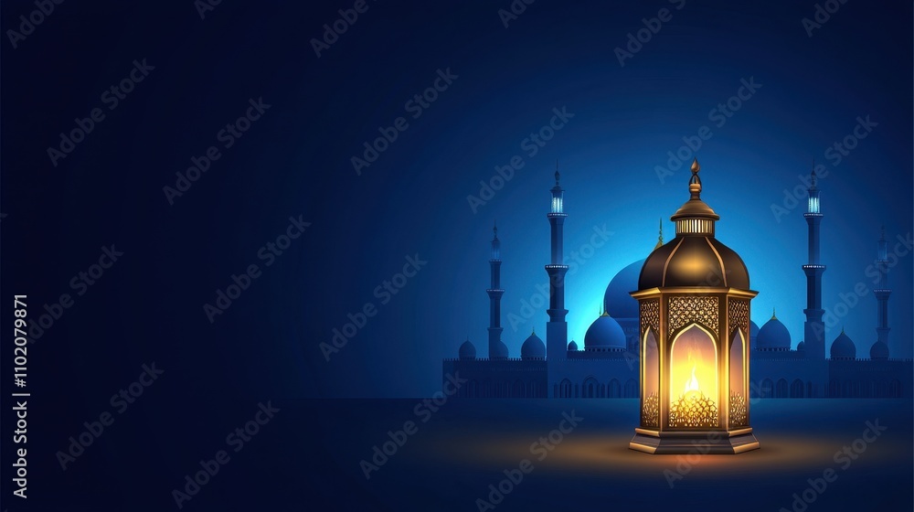Fototapeta premium Glowing Lantern in the Night Sky of a Majestic Mosque