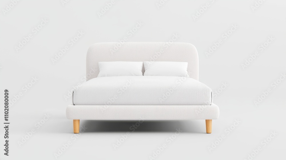 Stylish boucle fabric bed with soft curves. Isolated background. Stylish boucle fabric bed with soft curves. Isolated background.