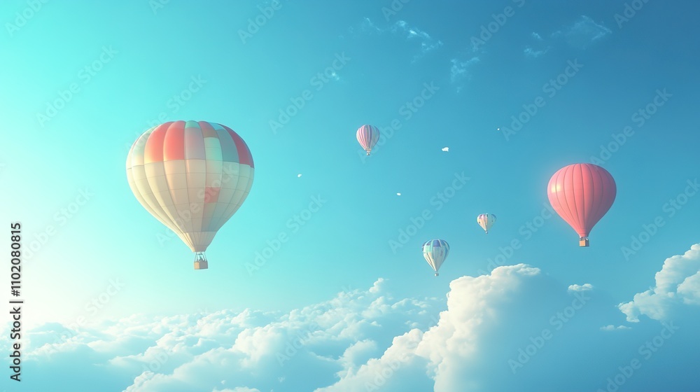 Fototapeta premium Colorful Hot Air Balloons Floating in a Clear Blue Sky