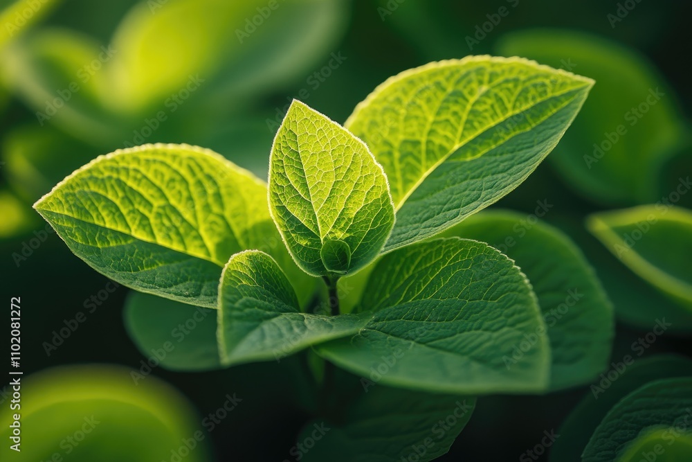Close-Up of Young Hydrangea Leaves with Bright Green Foliage and Garden Background. Natural Lighting Close-Up of Young Hydrangea Leaves with Bright Green Foliage and Garden Background. Natural Lighting