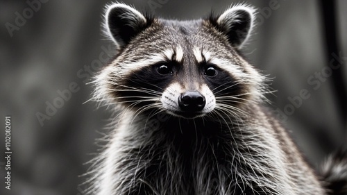 Close up portrait of raccoon.