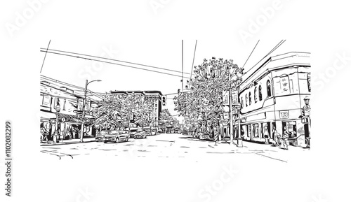 Obraz na płótnie Print Building view with landmark of Vancouver is the city in Western Canada. Hand drawn sketch illustration in vector. w salonie