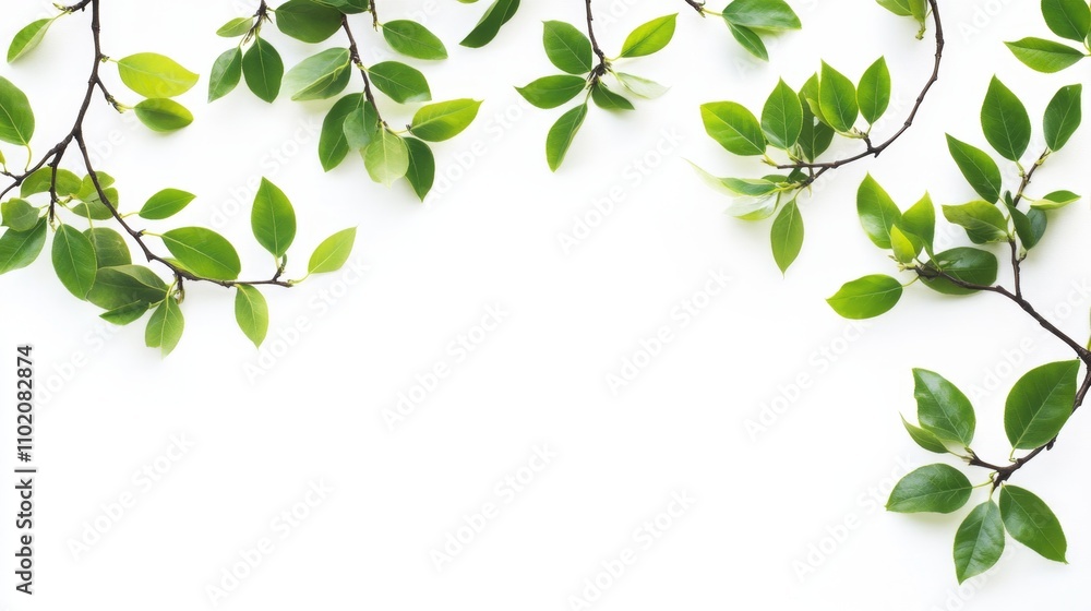 Green tree leaves and branches isolated on white background Green tree leaves and branches isolated on white background