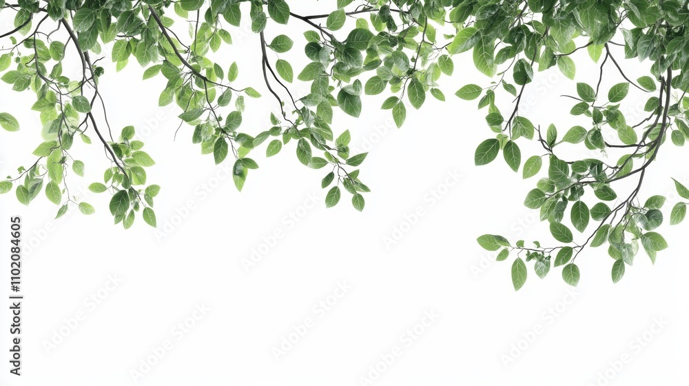 Green tree leaves and branches isolated on white background Green tree leaves and branches isolated on white background