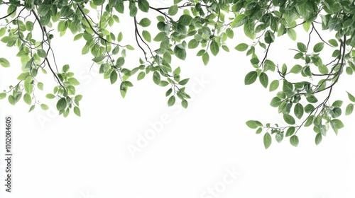 Green tree leaves and branches isolated on white background