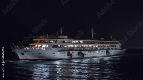 cruise ship sailing on the night ocean
