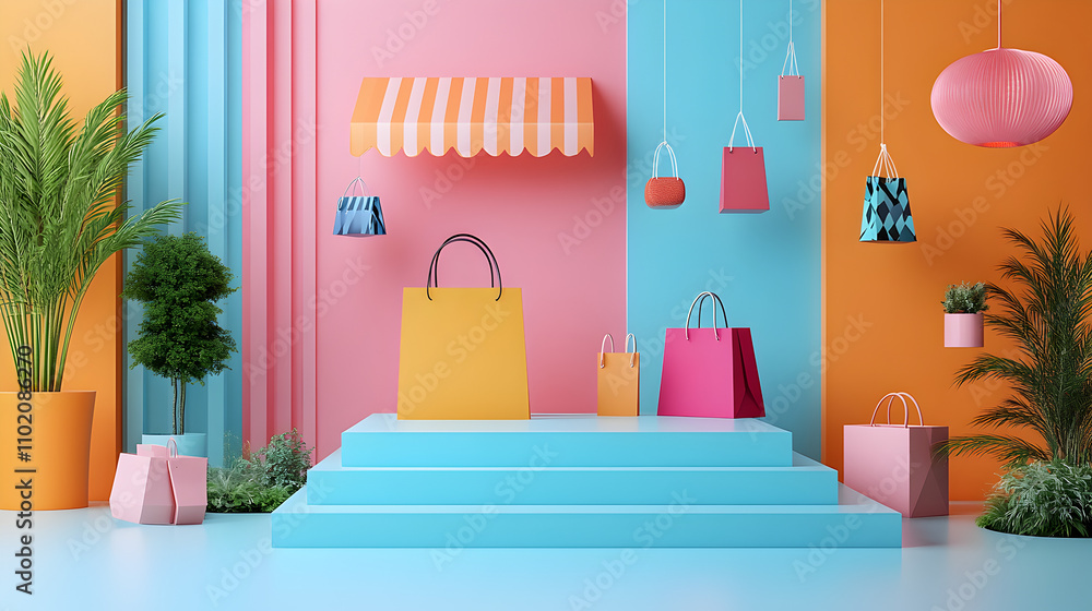 Vibrant shopping display modern retail space digital artwork colorful environment eye-level view trendy concept for home decor Vibrant shopping display modern retail space digital artwork colorful environment eye-level view trendy concept for home decor