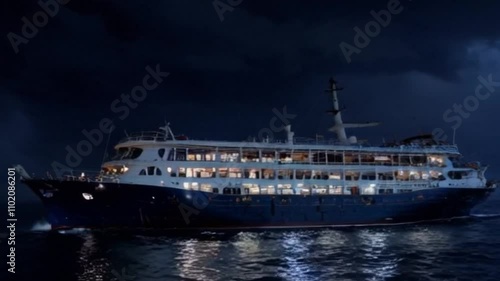 cruise ship sailing on the night ocean