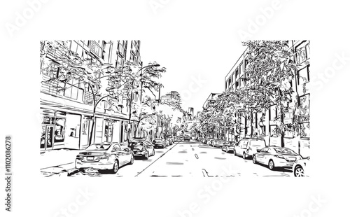 Obraz na płótnie Print Building view with landmark of Vancouver is the city in Western Canada. Hand drawn sketch illustration in vector. w salonie